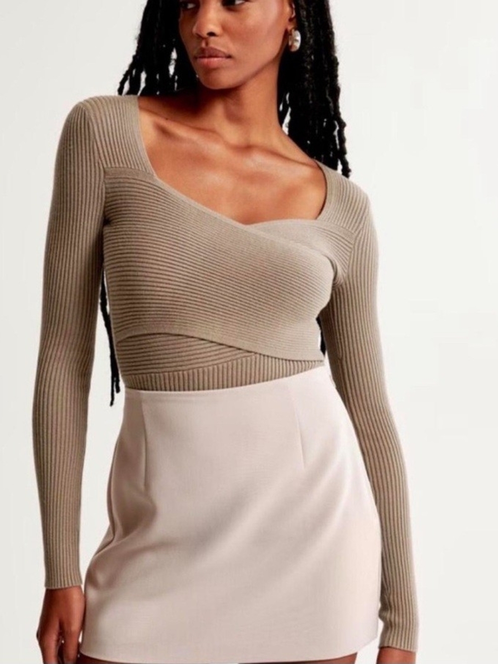 Abercrombie & Fitch Ribbed Surplice Long Sleeve Top